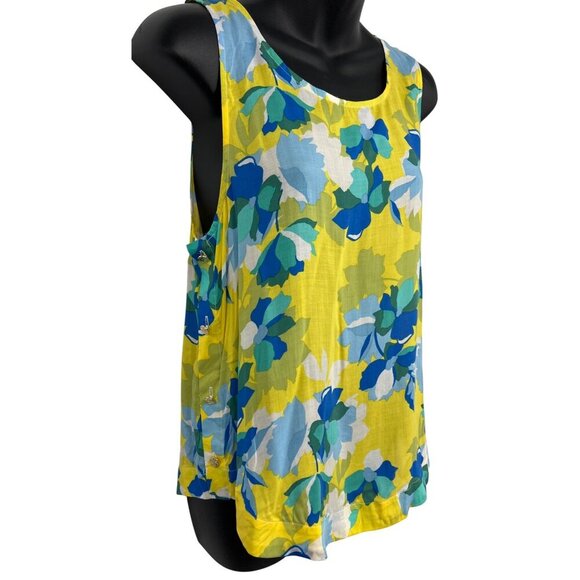 Draper James RSVP Womens Button Side Tank Top Size Small S Yellow Floral EUC - Picture 3 of 9